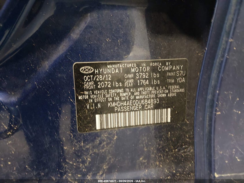 2013 HYUNDAI ELANTRA SEDAN 1.8L I-4 DOHC, VVT, REGULAR , 148HP