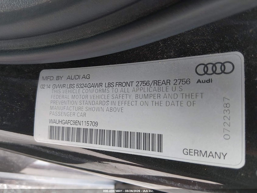 AUDI A6 2014 VIN WAUHGAFC9EN115709