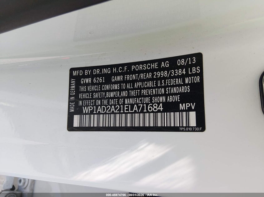PORSCHE CAYENNE 2014 VIN WP1AD2A21ELA71684