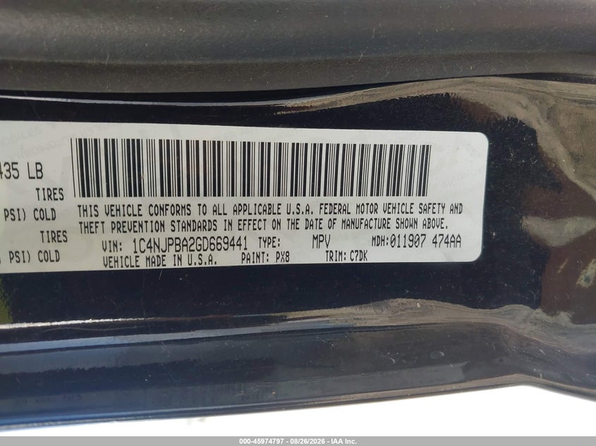 JEEP PATRIOT 2016 VIN 1C4NJPBA2GD669441