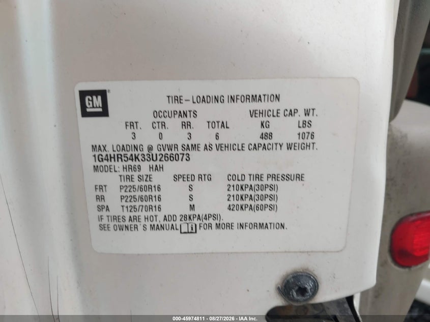 BUICK LESABRE 2003 VIN 1G4HR54K33U266073