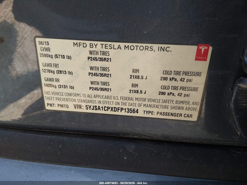 TESLA MODEL S 2013 VIN 5YJSA1CPXDFP13564