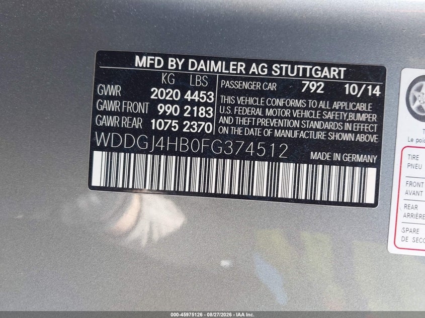 MERCEDES-BENZ C 250 2015 VIN WDDGJ4HB0FG374512