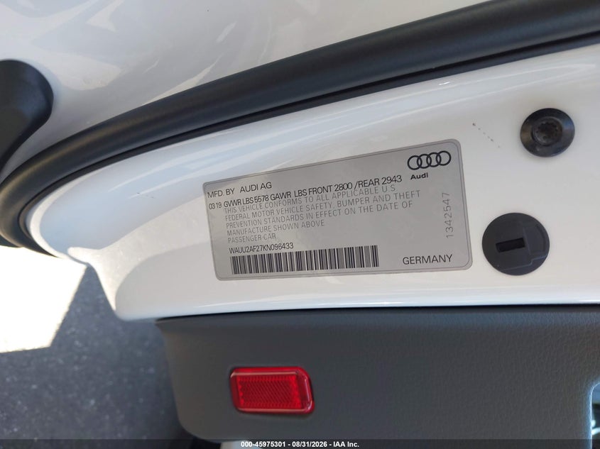 AUDI A7 2019 VIN WAUU2AF27KN096433
