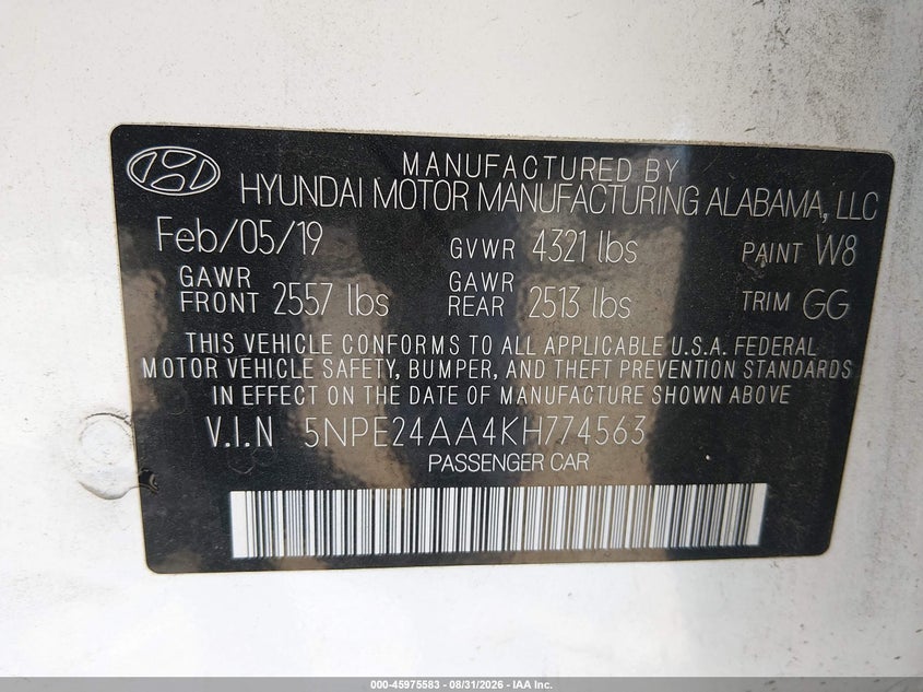 2019 HYUNDAI SONATA SEDAN 1.6L I-4 DI, DOHC, VVT, TURBO, 178HP