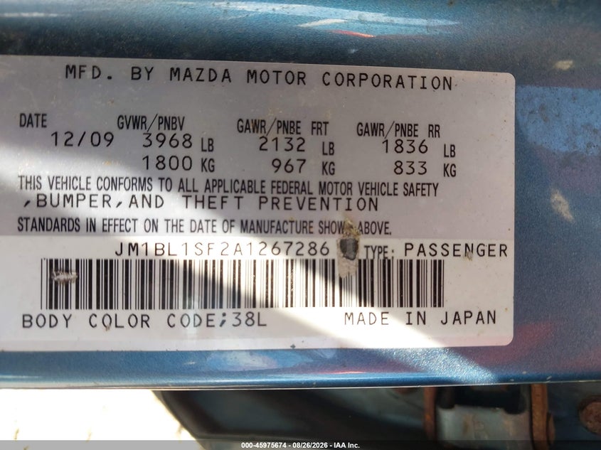 2010 MAZDA 3 SEDAN 2.0L I-4 DOHC, 144HP