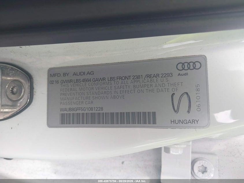 AUDI A3 2016 VIN WAUB8GFF5G1081228