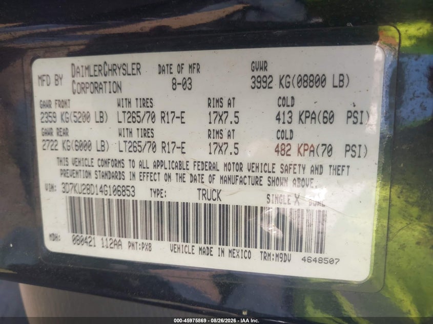 2004 DODGE RAM TRUCK 5.7L V-8 345HP