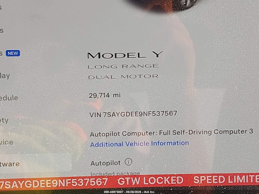 TESLA MODEL Y 2022 VIN 7SAYGDEE9NF537567