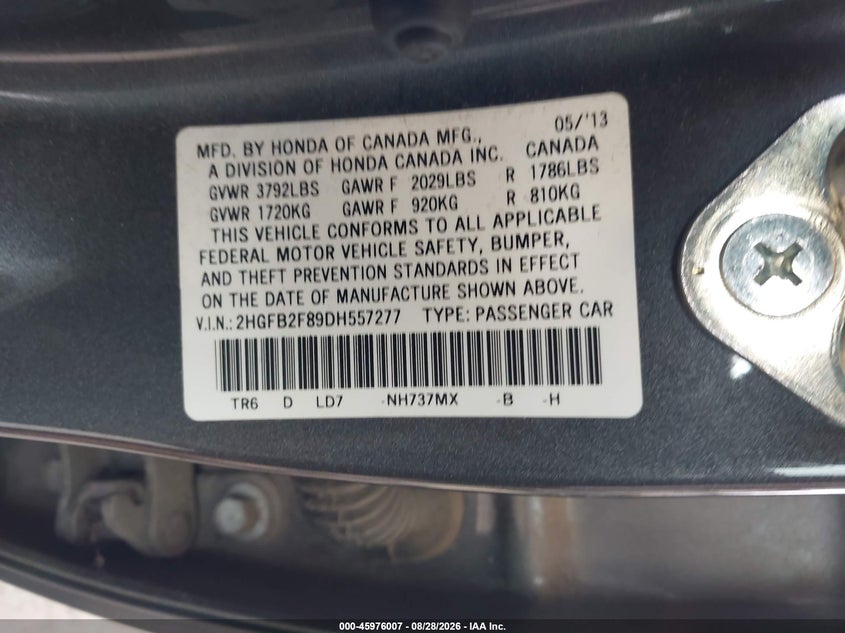 2013 HONDA CIVIC SEDAN 1.8L I-4 VVT, REGULAR , 140HP