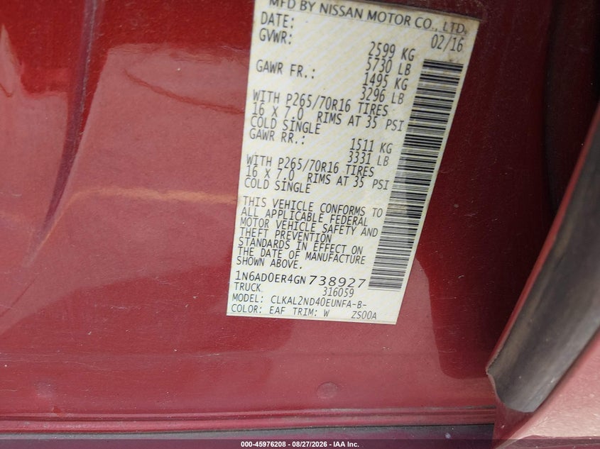2016 NISSAN FRONTIER auction photo 8