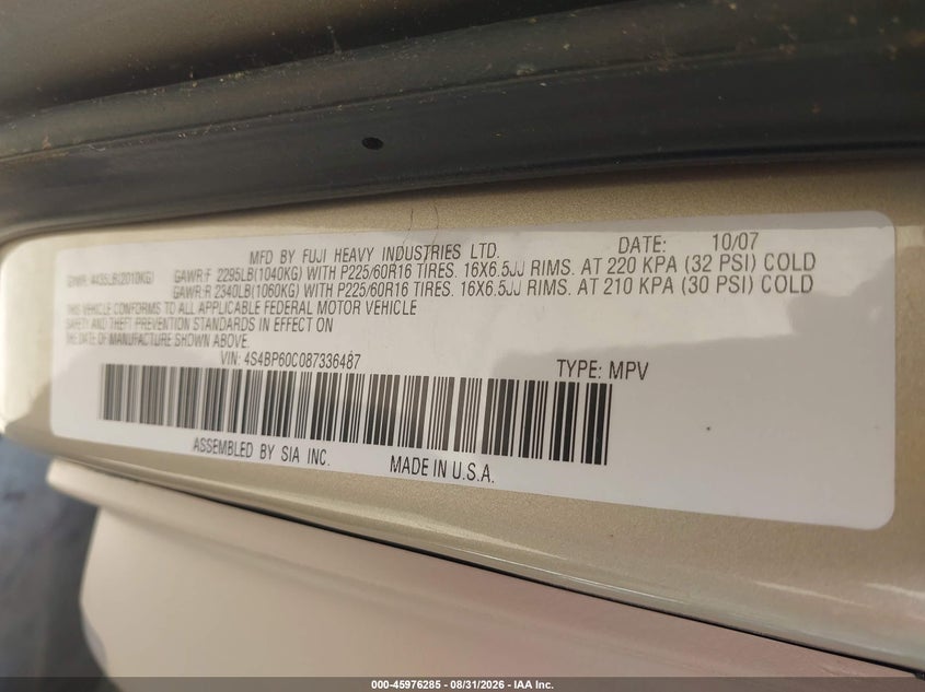 2008 SUBARU OUTBACK auction photo 7