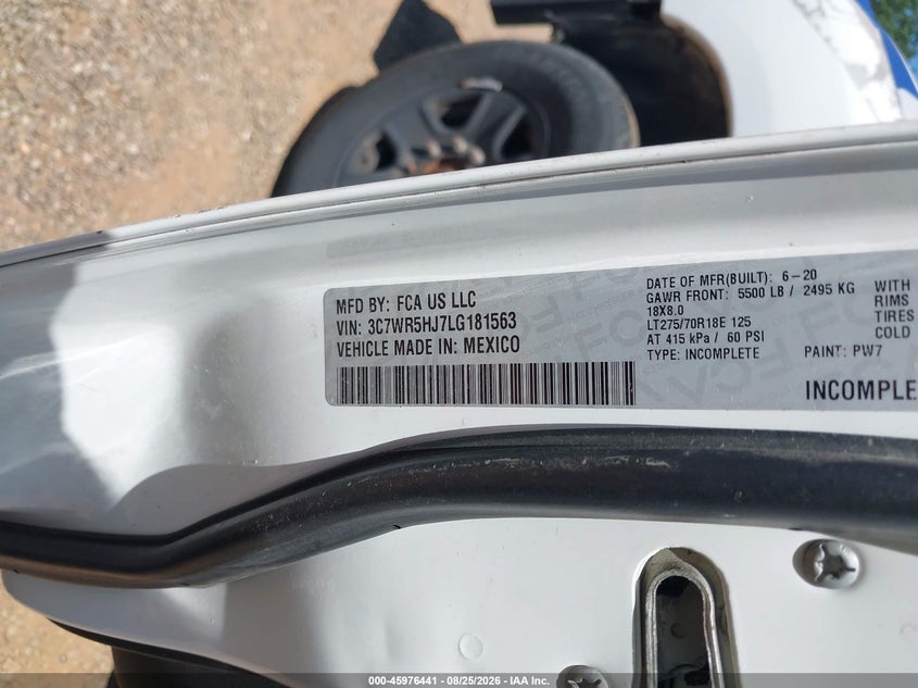 RAM 2500 2020 VIN 3C7WR5HJ7LG181563