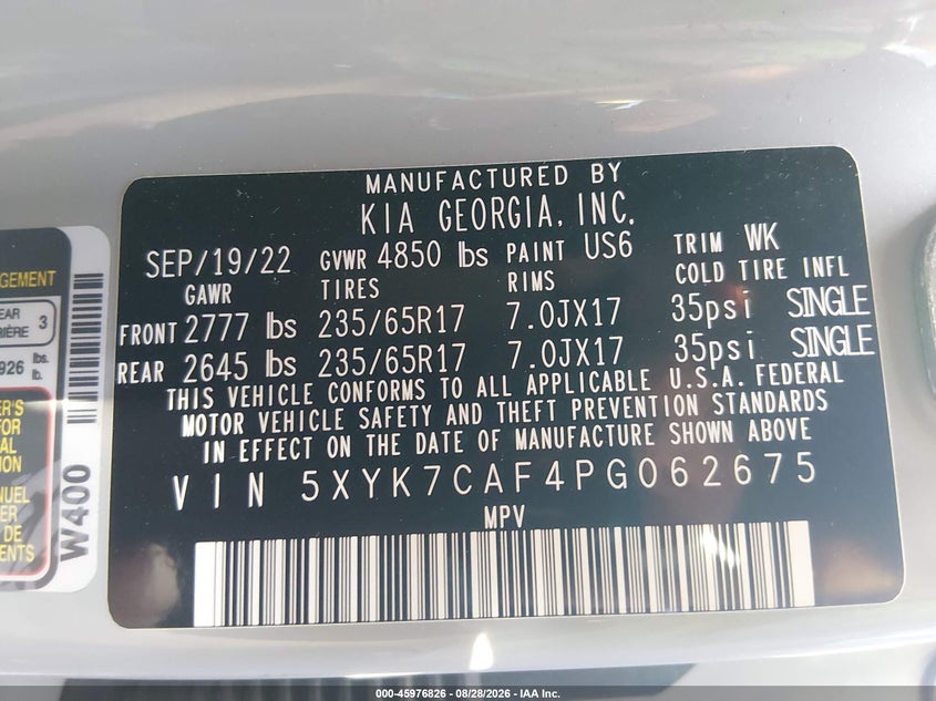 KIA SPORTAGE 2023 VIN 5XYK7CAF4PG062675