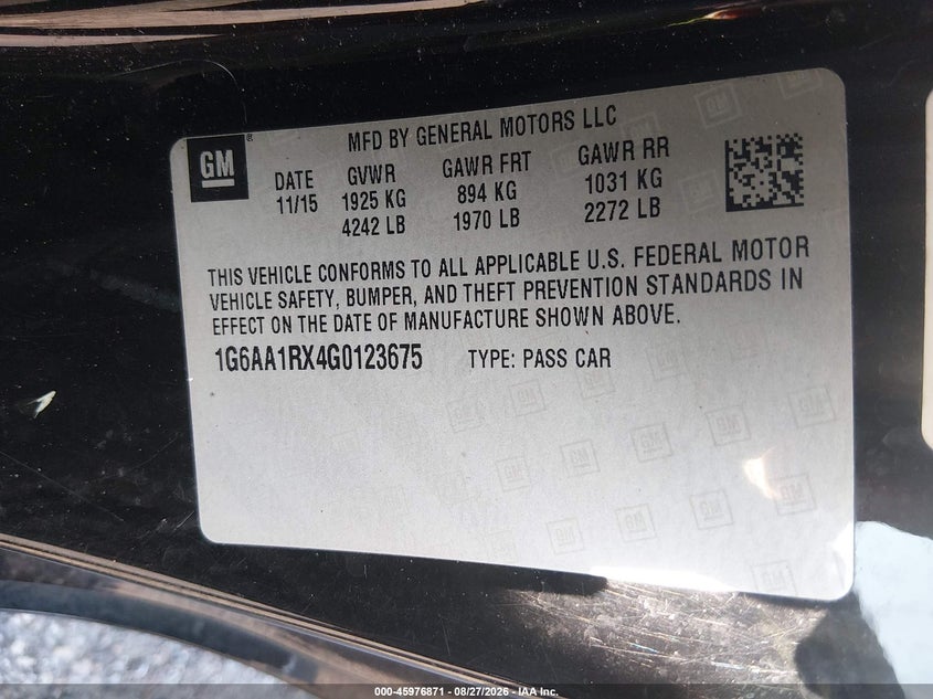 CADILLAC ATS 2016 VIN 1G6AA1RX4G0123675