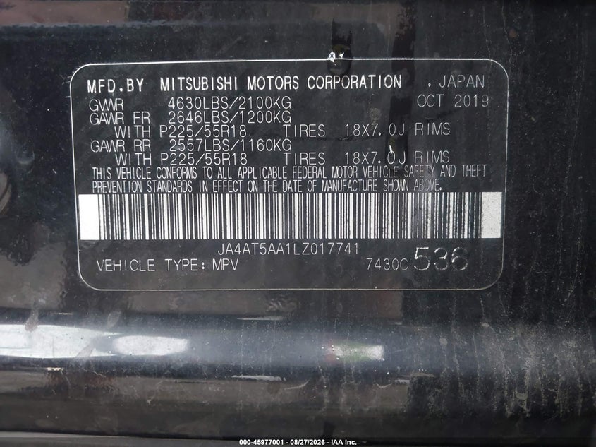 MITSUBISHI ECLIPSE CROSS 2020 VIN JA4AT5AA1LZ017741