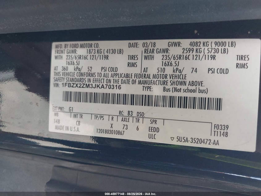 2018 FORD TRANSIT-350 auction photo 4