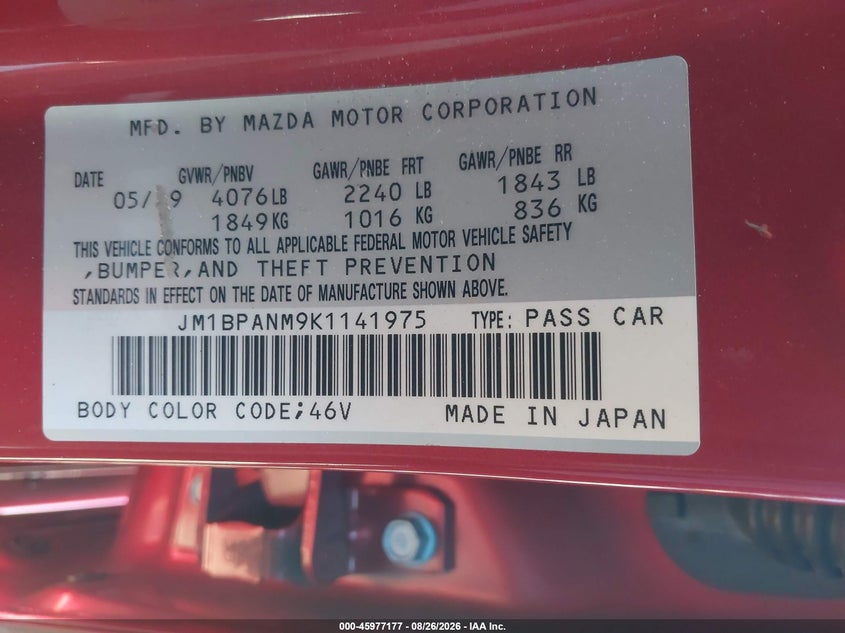 2019 MAZDA 3 HATCHBACK 2.5L I-4 DI, DOHC, VVT, 186HP