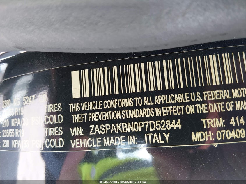 ALFA-ROMEO STELVIO 2023 VIN ZASPAKBN0P7D52844