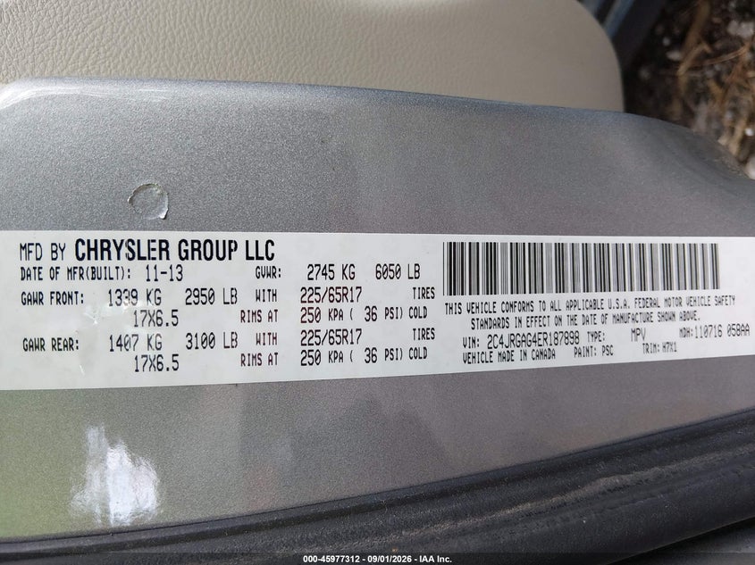 RAM CARGO 2014 VIN 2C4JRGAG4ER187898