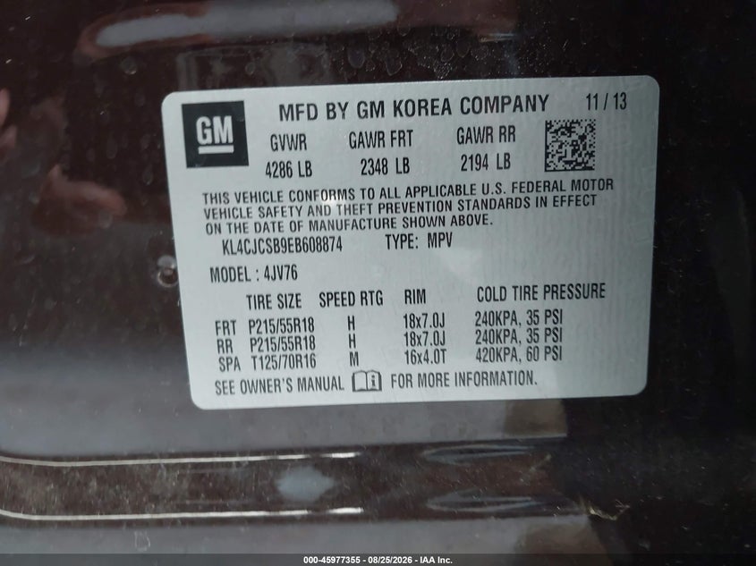 BUICK ENCORE 2014 VIN KL4CJCSB9EB608874