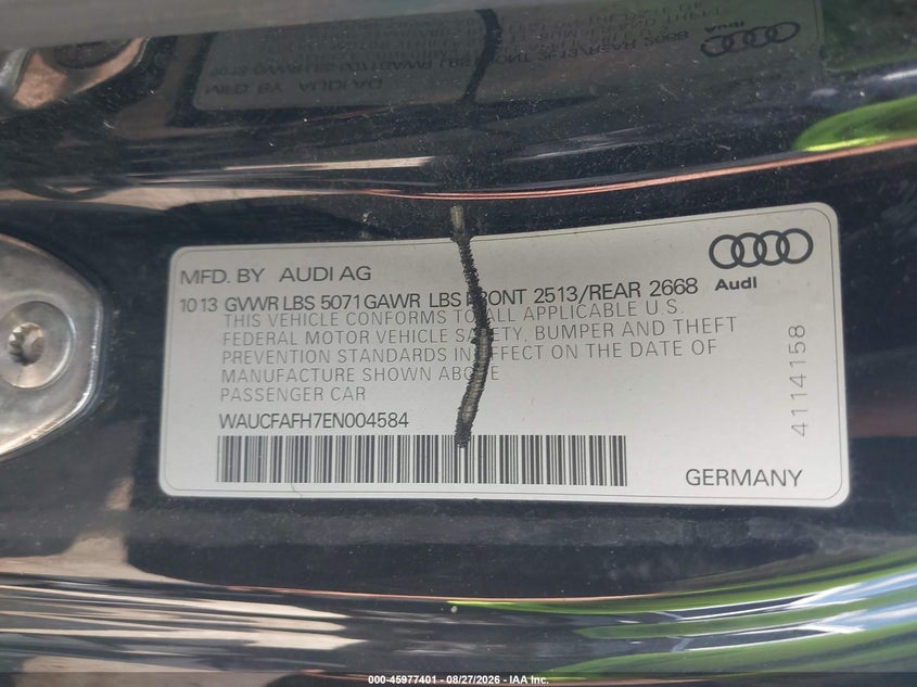AUDI A5 2014 VIN WAUCFAFH7EN004584