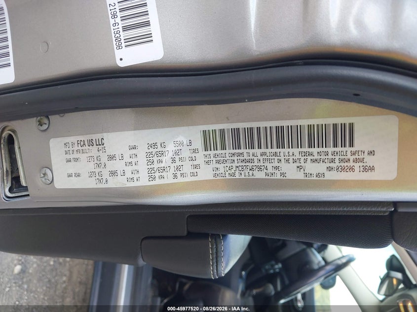 JEEP CHEROKEE 2015 VIN 1C4PJMCB7FW679674