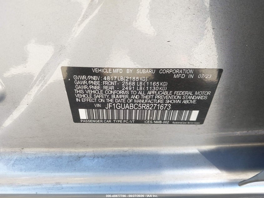 SUBARU IMPREZA 2024 VIN JF1GUABC5R8271673