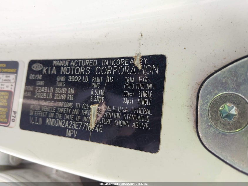 KIA SOUL 2014 VIN KNDJN2A23E7716746