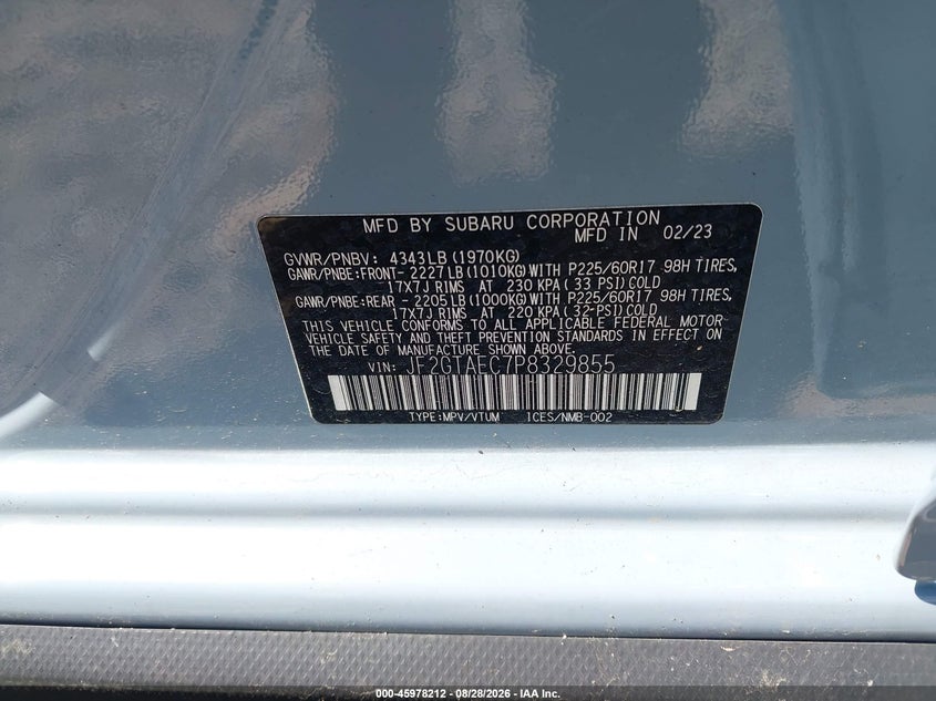 SUBARU CROSSTREK 2023 VIN JF2GTAEC7P8329855