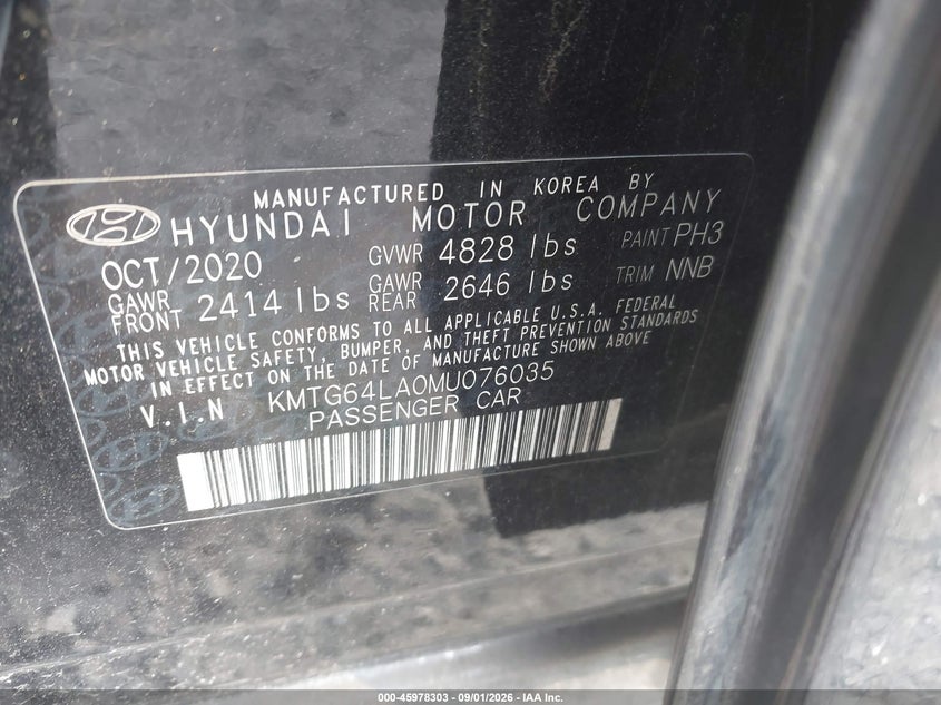 GENESIS G70 2021 VIN KMTG64LA0MU076035