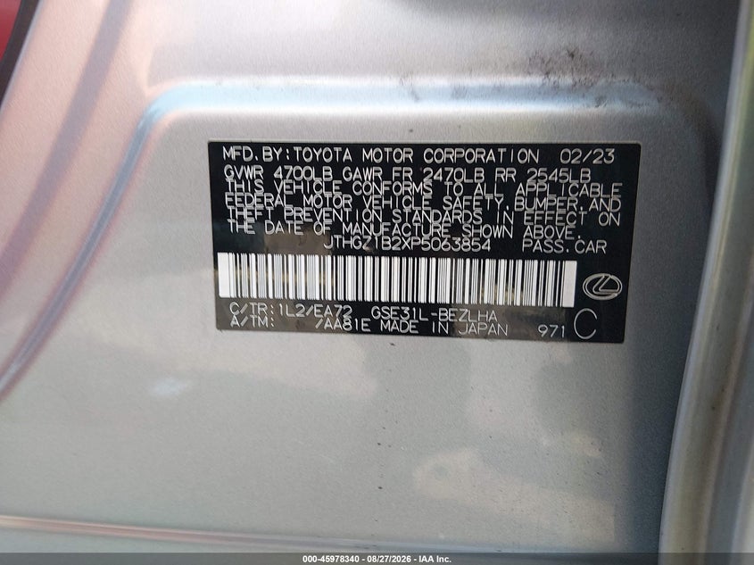 LEXUS IS 350 2023 VIN JTHGZ1B2XP5063854