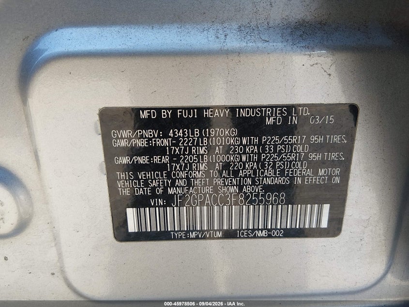 2015 SUBARU XV SPORT UTILITY VEHICLE 2.0L H-4 DOHC, VVT, 148HP