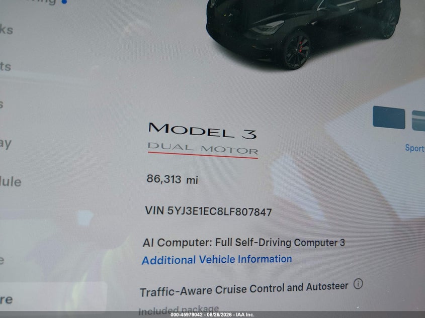 2020 TESLA MODEL 3 auction photo 7