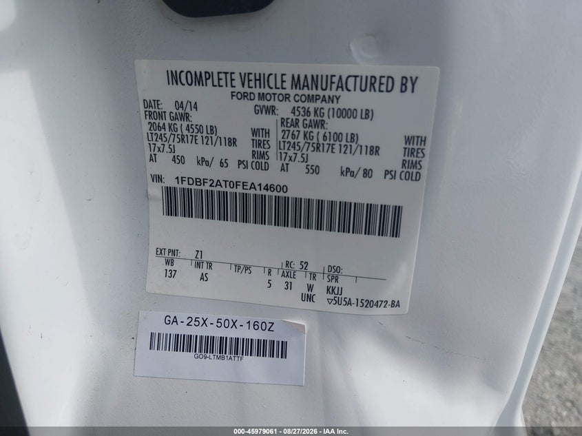 FORD F-250 2015 VIN 1FDBF2AT0FEA14600