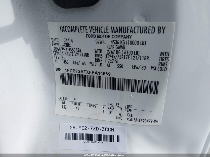 2015 FORD F250 TRUCK 6.7L V8 FI OHV 32V NF4