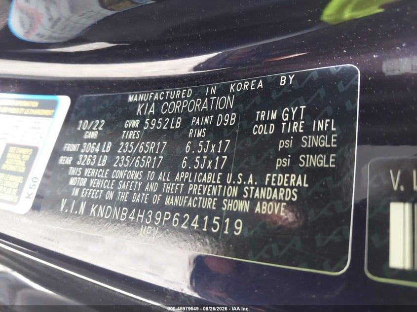 KIA CARNIVAL MPV 2023 VIN KNDNB4H39P6241519