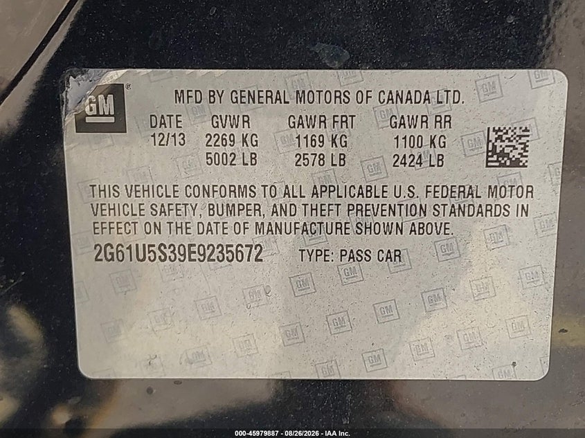 2014 CADILLAC XTS SEDAN 3.6L V-6 DI, DOHC, VVT, 304HP