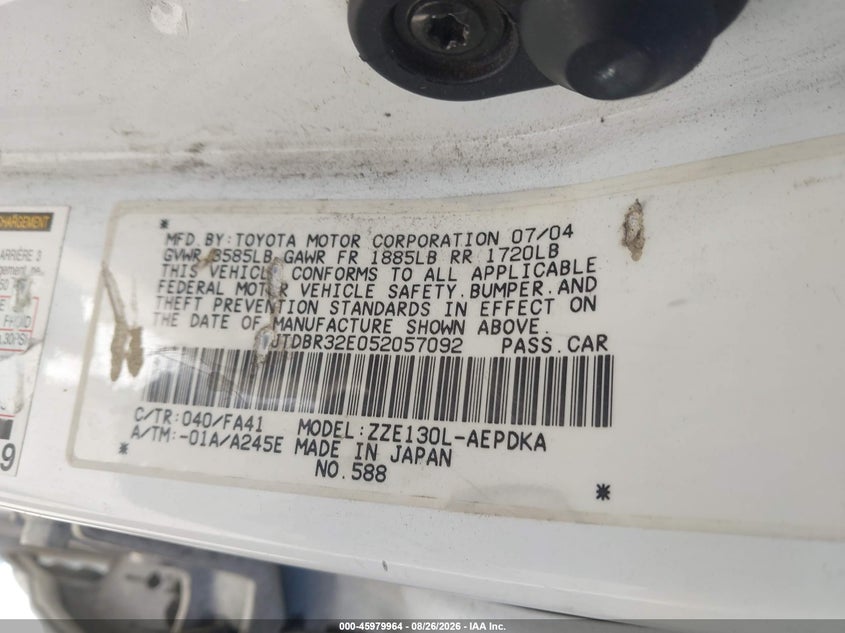 2005 TOYOTA COROLLA SEDAN 1.8L I-4 DOHC, VVT, REGULAR , 130HP