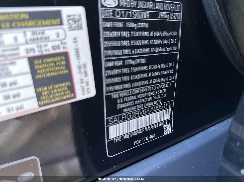 LAND-ROVER DISCOVERY 2019 VIN SALRG2RV6KA095182