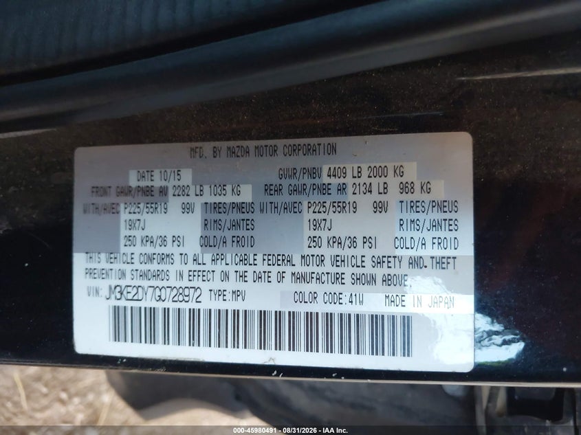 MAZDA CX-5 2016 VIN JM3KE2DY7G0728972