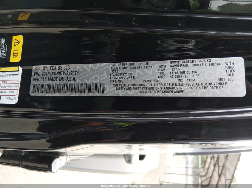 JEEP WRANGLER 2026 VIN 1C4PJXDN9TW212374