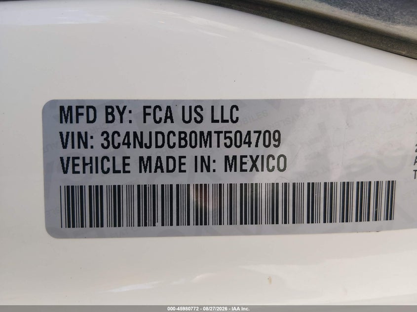 JEEP COMPASS 2021 VIN 3C4NJDCB0MT504709