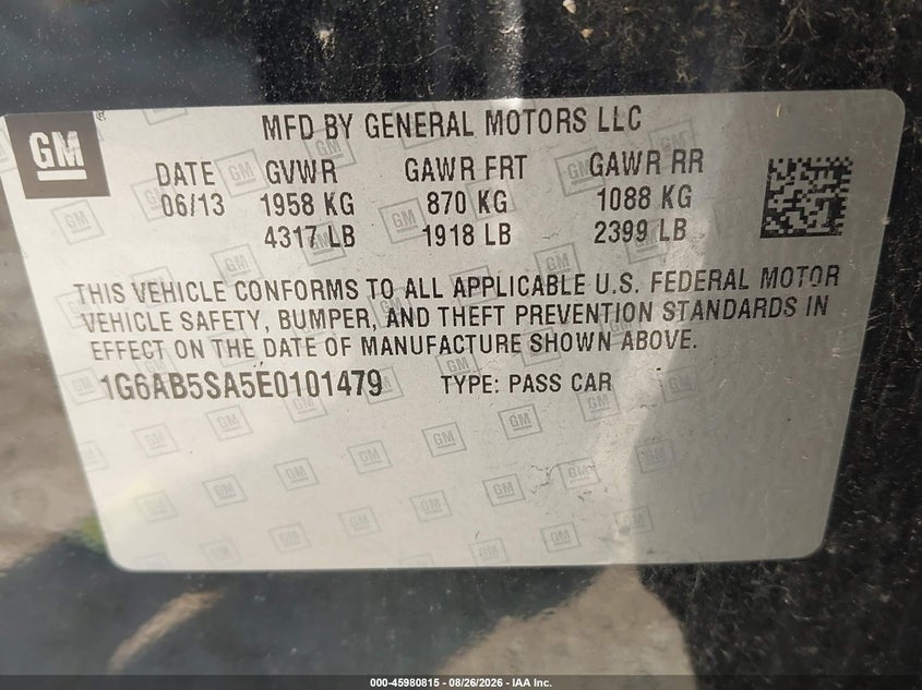 CADILLAC ATS 2014 VIN 1G6AB5SA5E0101479