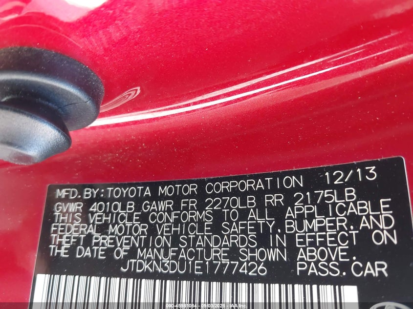 TOYOTA PRIUS 2014 VIN JTDKN3DU1E1777426