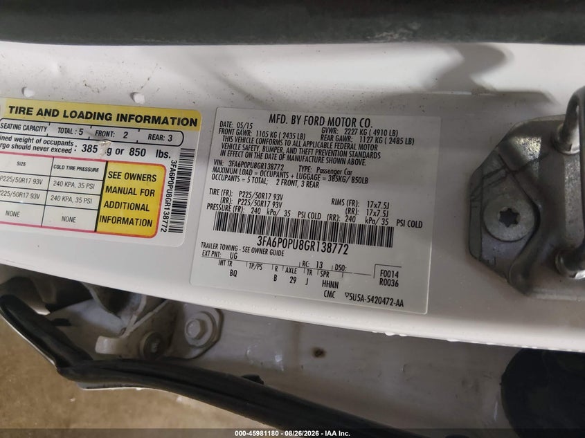 FORD FUSION ENERGI 2016 VIN 3FA6P0PU8GR138772
