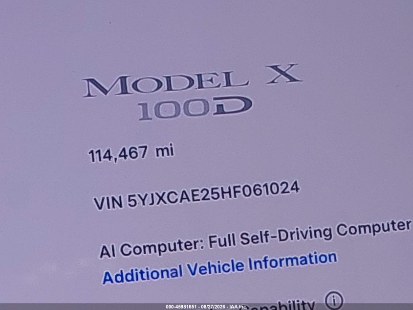 TESLA MODEL X 2017 VIN 5YJXCAE25HF061024