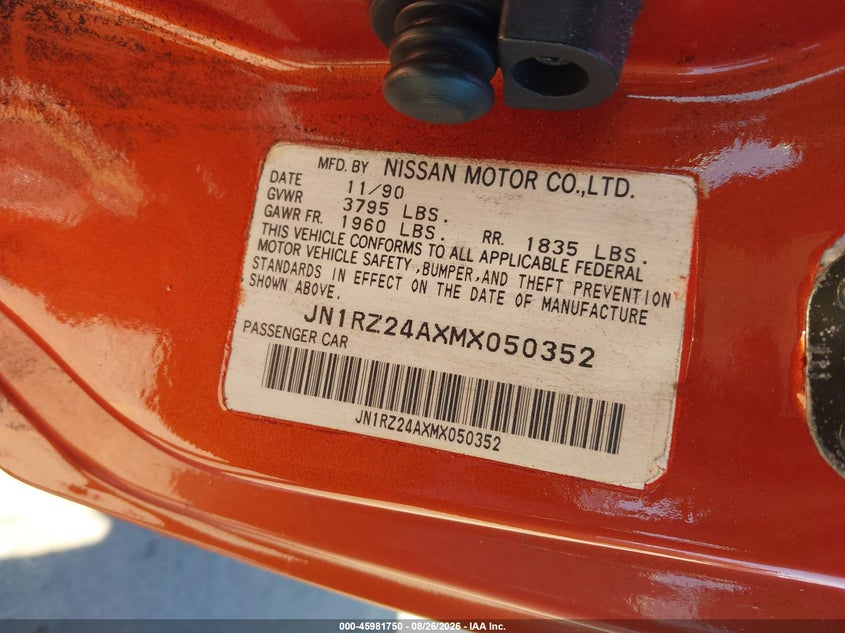 NISSAN 300ZX 1991 VIN JN1RZ24AXMX050352