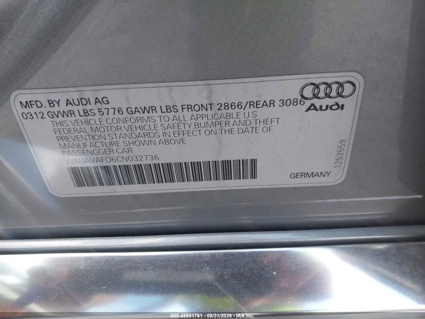 AUDI A8 2012 VIN WAUAVAFD6CN032736