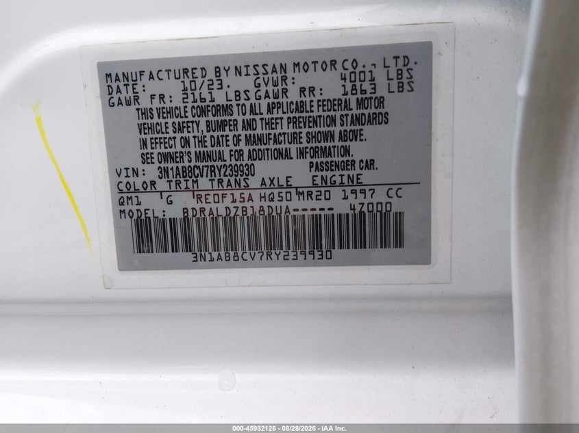 NISSAN SENTRA 2024 VIN 3N1AB8CV7RY239930